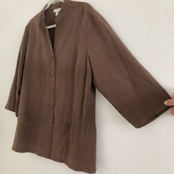 Charter Club Silk Linen Blend Button Front Top Tunic Brown Minimalist 16W - Picture 5 of 9